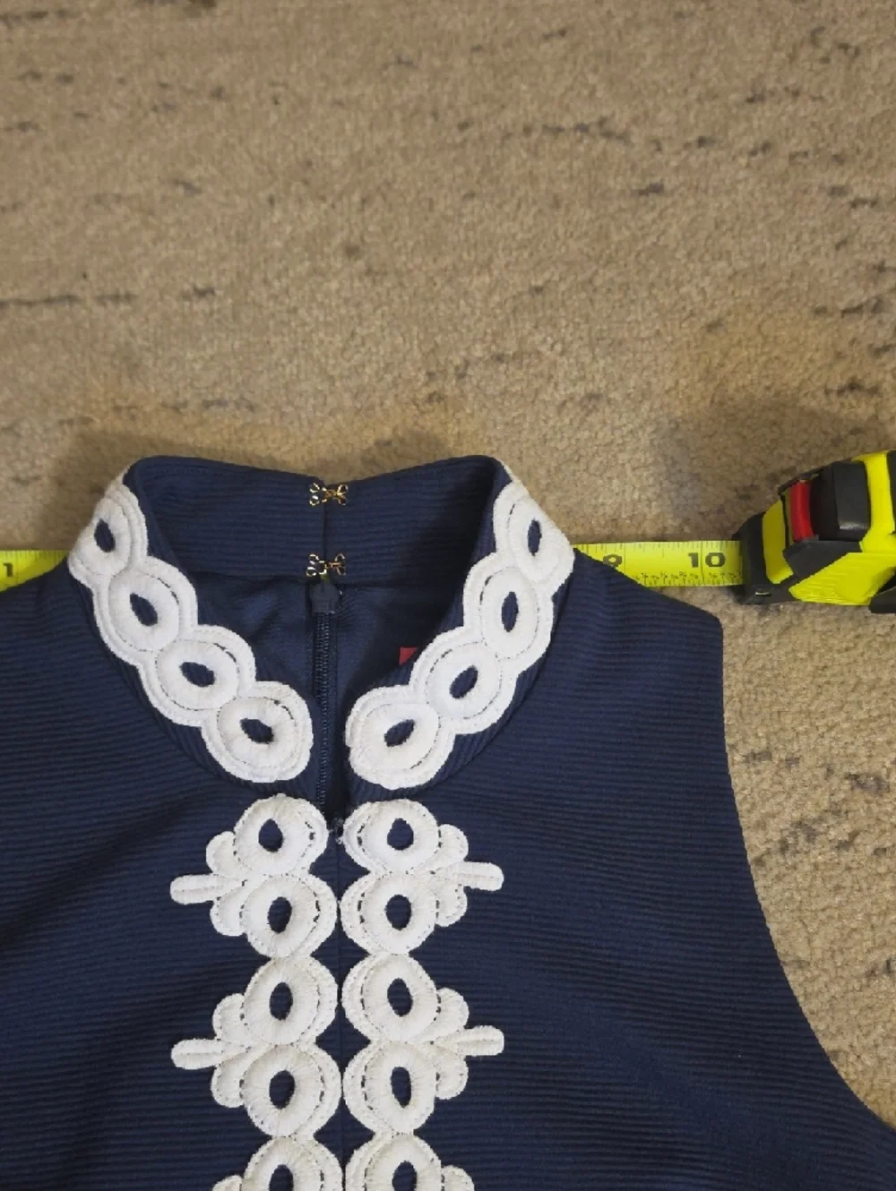 Lilly Pulitzer Callista Dress navy sleeveless dress w/gold lace details, XS, pre - Picture 7 of 16